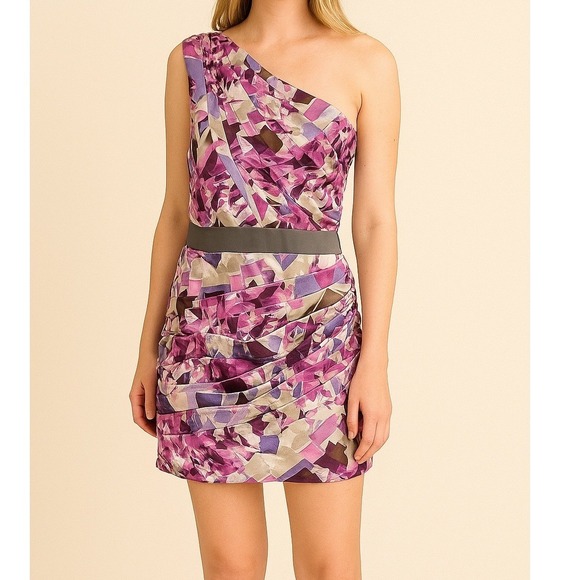 Lipsy One Shoulder Pleated Pink Purple Dress Side Zip 12‎ Hoco Date Party Formal - Picture 1 of 12